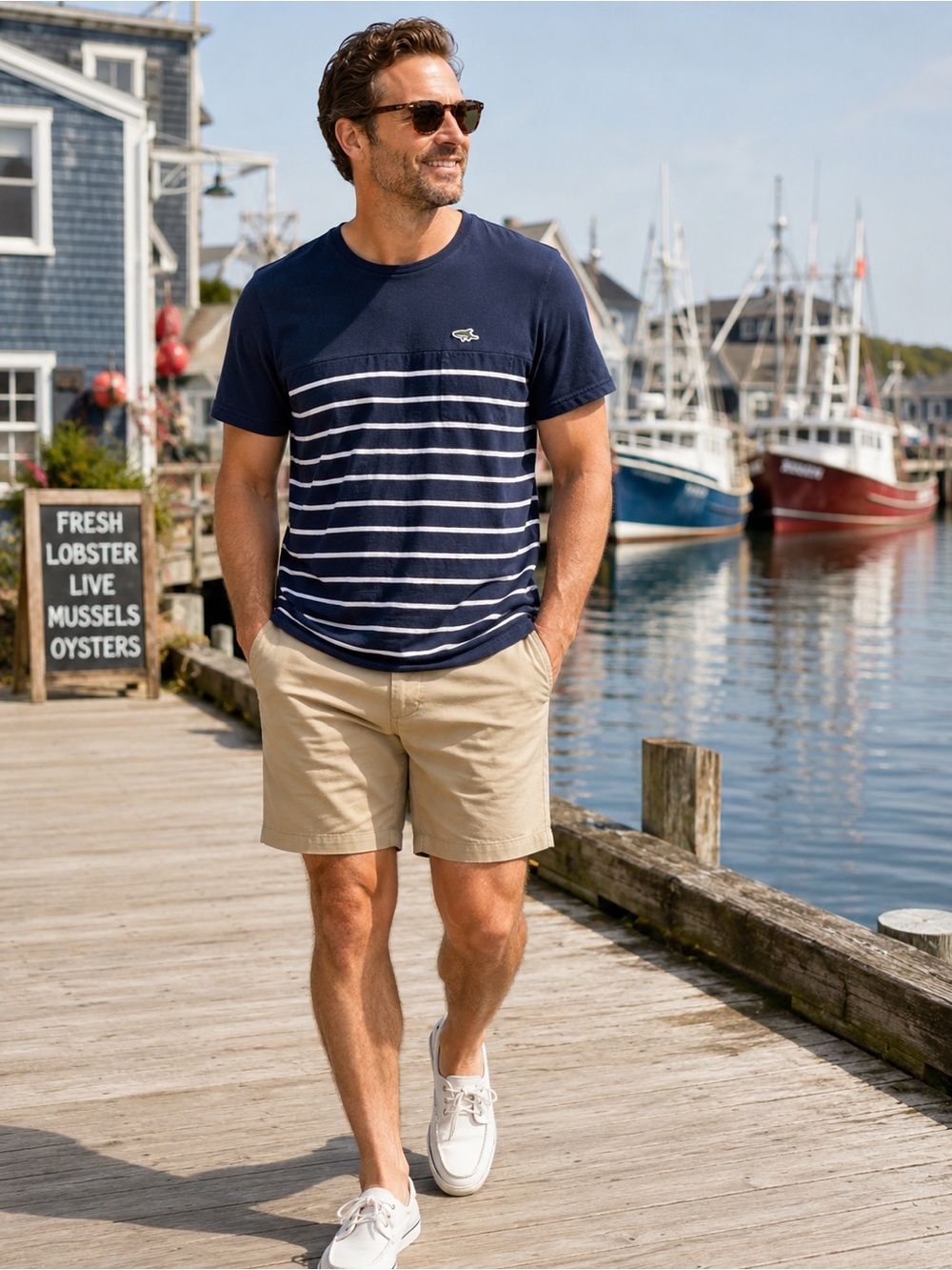 Le Shark‎ Men’s XL Navy Striped T-Shirt 100% Cotton Short Sleeve Logo Tee